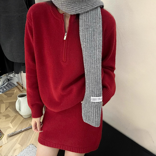 메이첼 쥬렐리아 반집업 스커트 니트 투피스 세트 12005