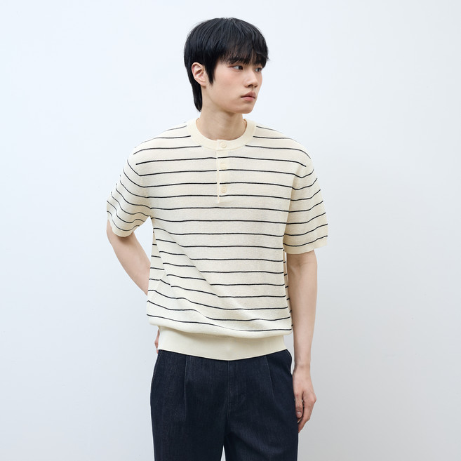 마인드브릿지 남성용 린넨라이크 헨리넥 반팔니트 MZKT31A5