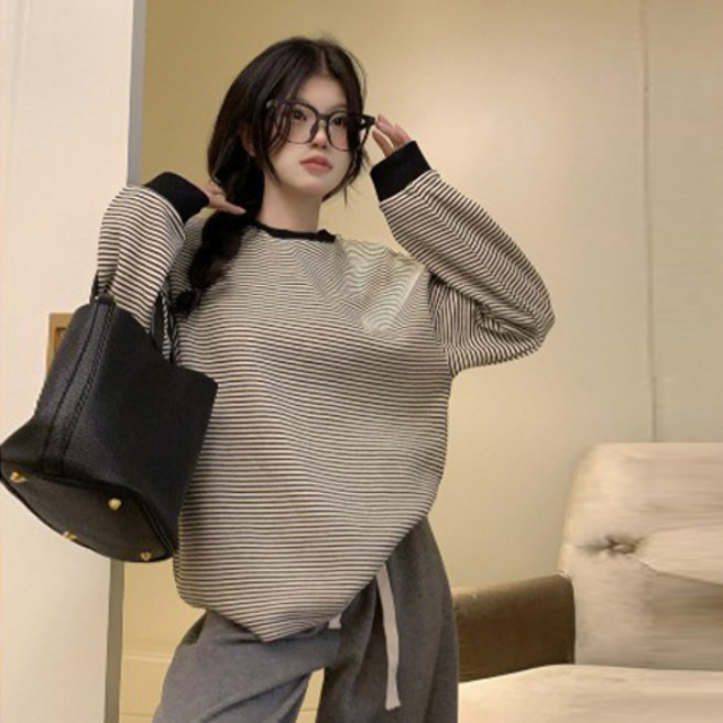 디멜디 여성용 이너 데일리 배색 스트라이프 티셔츠