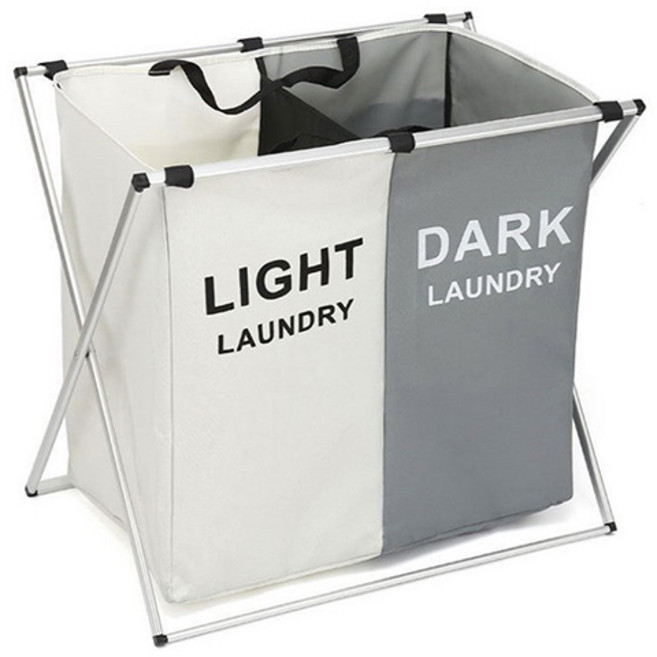 LOCUS 구분 2단 빨래바구니, 흰색 + 회색