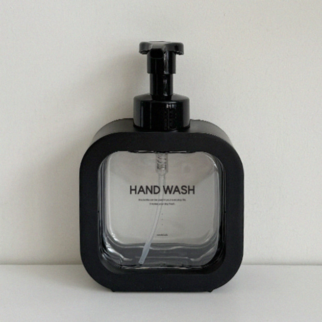 뉴앤룩 커버 핸드워시 사각 디스펜서 거품형 리필용기 500ml + 핸드워시라벨, 블랙, 1개