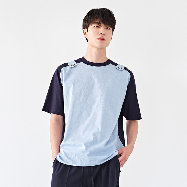 커스텀어스 남성용 통기성 어깨 비죠 장식 라그랑 티셔츠 CXS23MKRT577