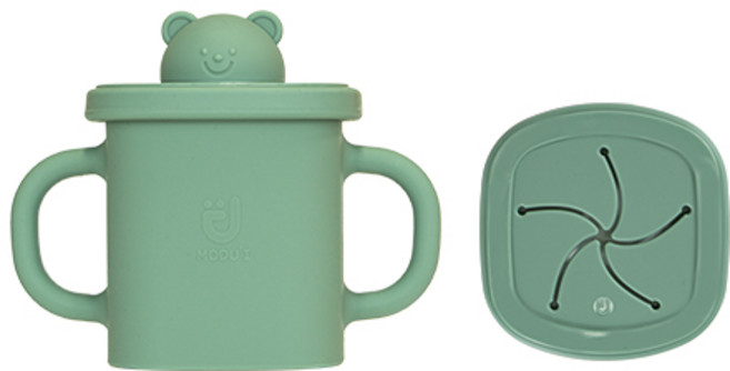 모두아이 실리콘 곰돌이 사각 스파우트컵 350ml + 스낵컵 세트, 민트, 1세트