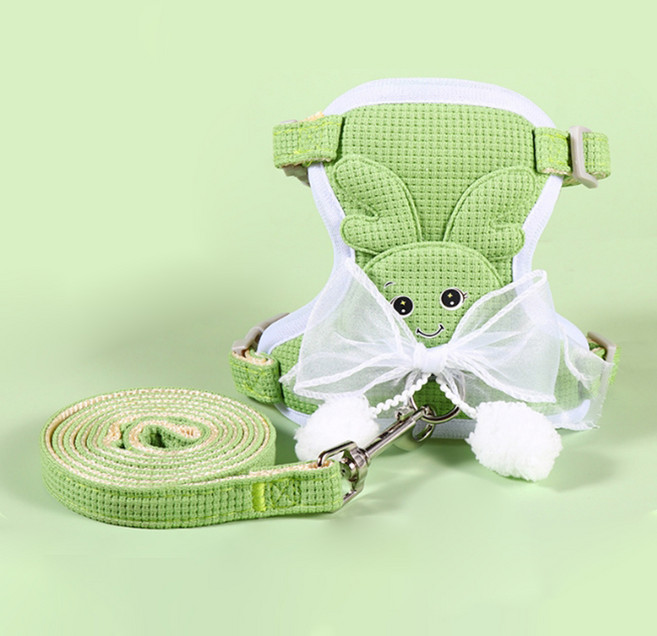 요런개 반려동물 사슴 리본 하네스 + 리드줄 세트, 04그린, 1세트