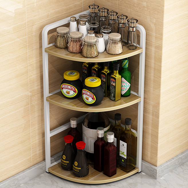 디엔오 모서리 코너 틈새 주방 책상 다용도 선반, 화이트 우드, 2단