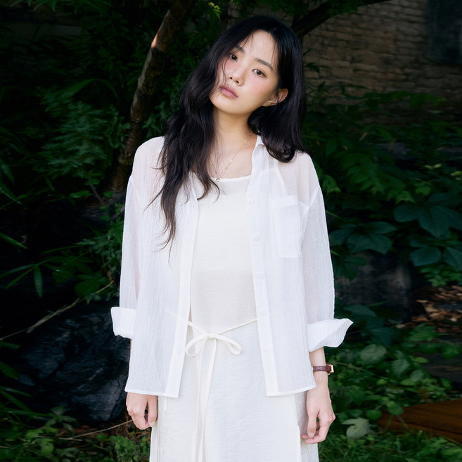 로엠 여성용 시스루 긴팔 면 셔츠