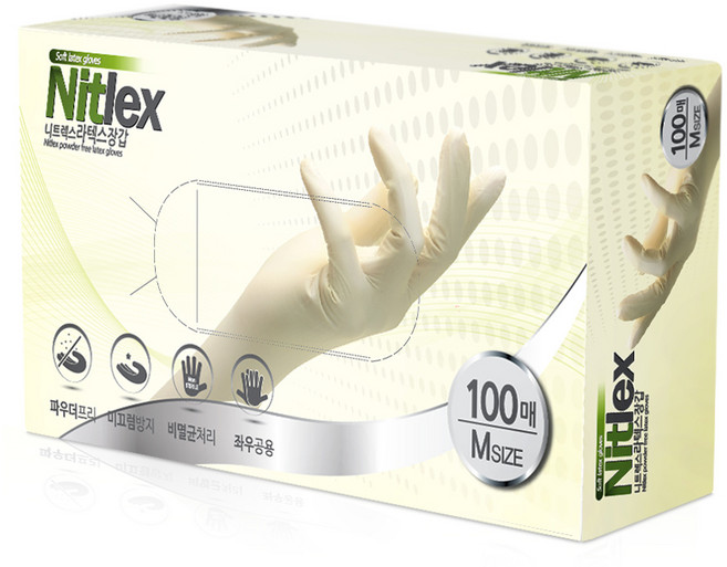 니트렉스 라텍스장갑 100p, 화이트, 중(M), 1개