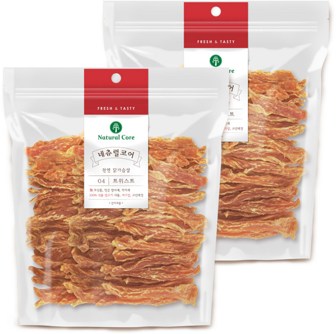 네츄럴코어 강아지 치킨 트위스트 간식, 닭가슴살, 400g, 2개
