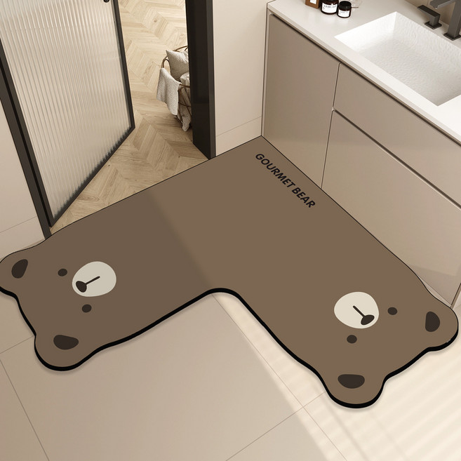 XTER U型乾式浴室廚房多用途珪藻土地墊 可愛K, 混合色