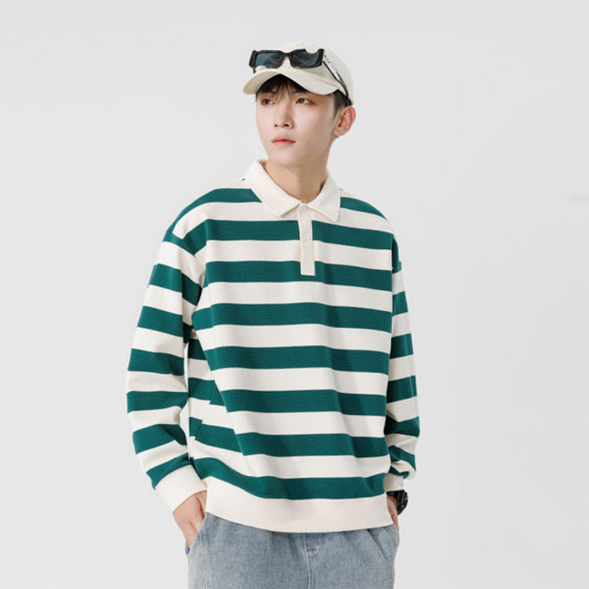 Sunbit 藤條紋 橫條紋 日常休閒 翻領T恤