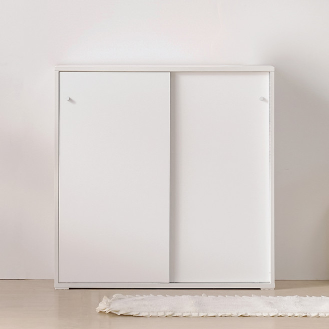 서울소호 슥 열리는 슬라이딩 3단 선반형 수납장 800 고객직접설치, 화이트