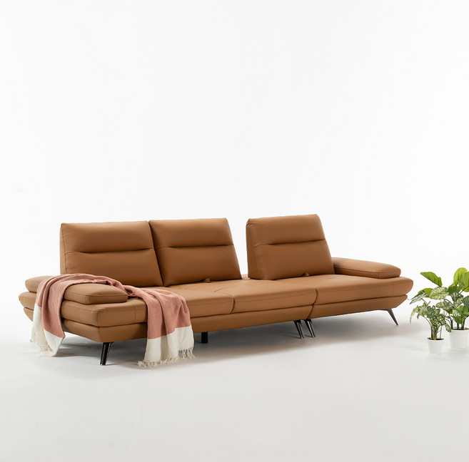 리바트 리르 가죽 스윙백 4인용 소파 방문설치, 스톤피시 브라운