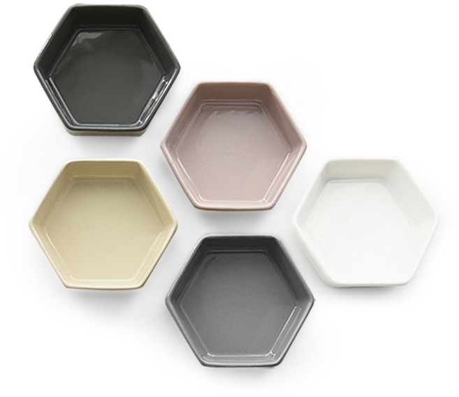 PRELUDE 六角醬料碗5件組, 1組, 5個六角餐盤, 獨立粉 + 象牙白 + 淺灰色 + 深灰色 + 白色