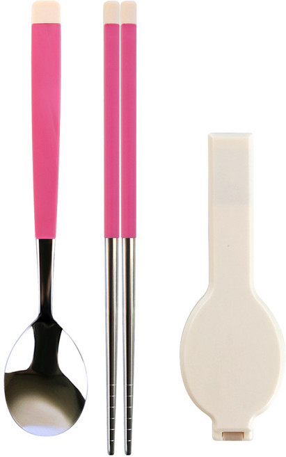 스마트슬림 케이스 수저 세트, 핑크, 스푼 + 젓가락 + 케이스, 1세트