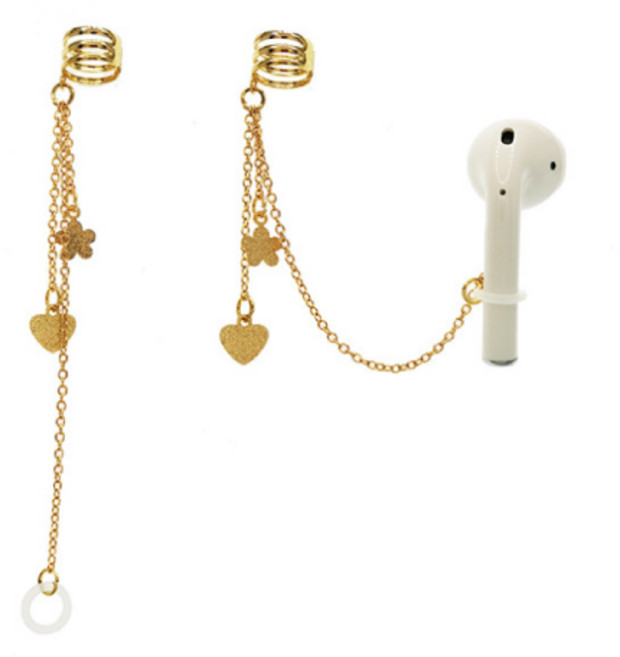 아리코 에어팟 분실방지 양쪽 하트플라워 이어커프, 골드, 1개