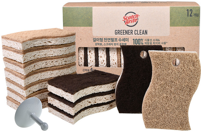 스카치브라이트 그리너클린 플러스 걸이형 천연펄프 수세미 강력용 4p + 스크래치 방지용 8p 세트, 1세트