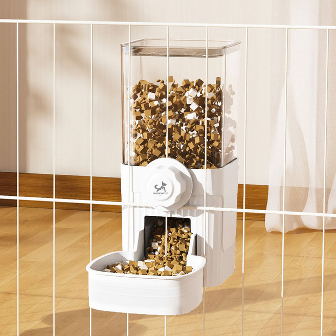 딩동펫 반려동물 울타리 걸이형 반자동 급식기, 화이트, 1개