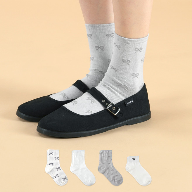 삭피엔스 여성용 발레코어 리본양말 4족 세트 A