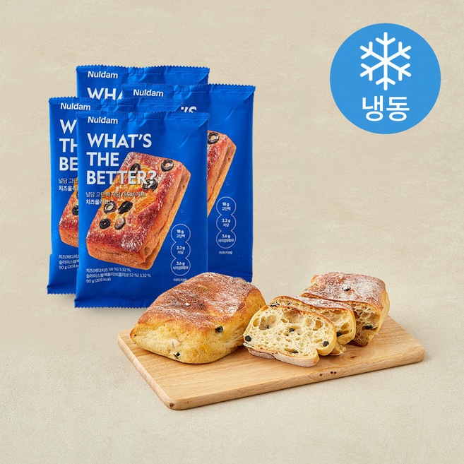 널담 고단백 저당 네모바게트 치즈올리브 (냉동), 90g, 4개, 1개입