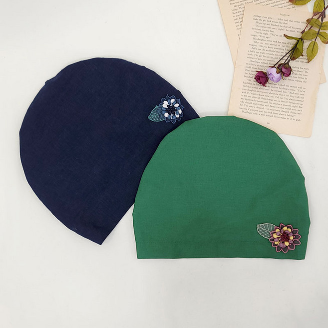 제이제이나인 여성용 실내 면 린넨 두건 비니 2종 세트