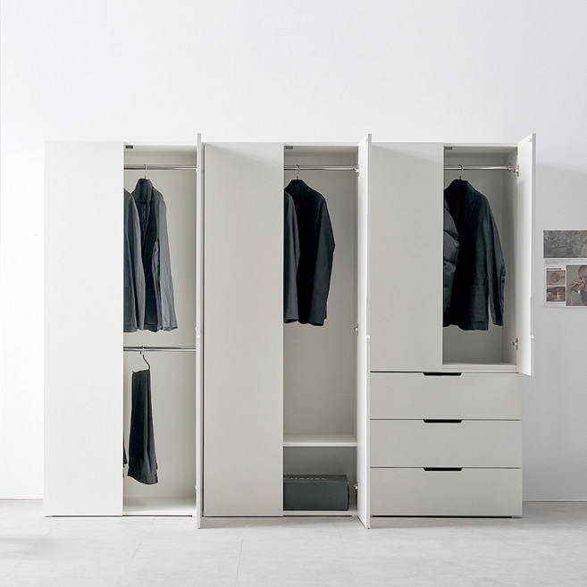 웰퍼니쳐 담우 1단 행거선반형 800 + 2단 행거형 800 + 3단 서랍형 800 옷장 세트 방문설치, 화이트