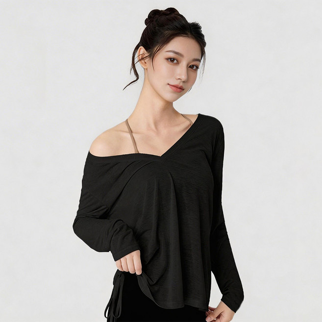 씨오브비 여성용 브이넥 양면착용 경량 롱슬리브 요가 티셔츠