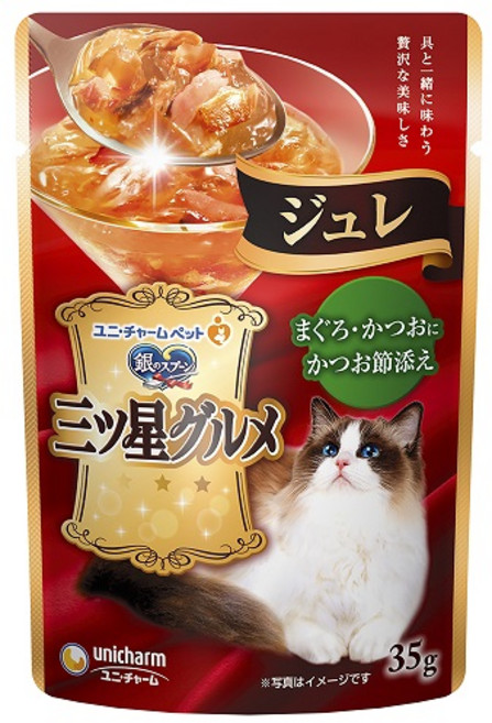 유니참긴노스푼 고양이 미쓰보시 구루메 쥬레 습식 파우치, 혼합맛(참치/가다랑어포), 35g, 1개