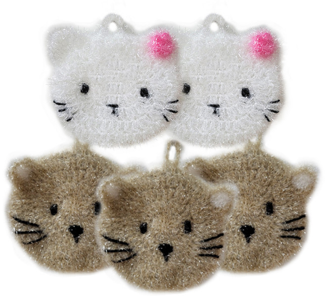 선우랜드 귀여운 핸드 메이드 고양이 수세미 5p 세트, 5개, 1세트