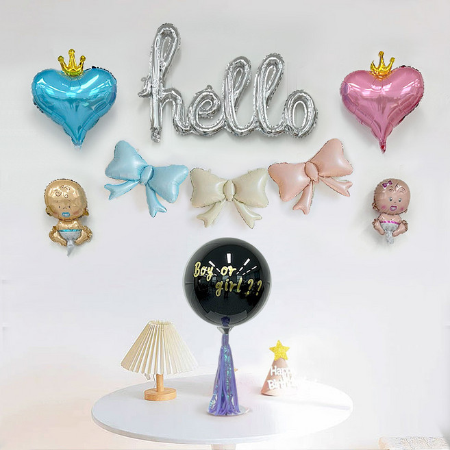 젠더리빌 풍선 DIY 세트, 04 하트 리본 헬로 베이비, 1세트