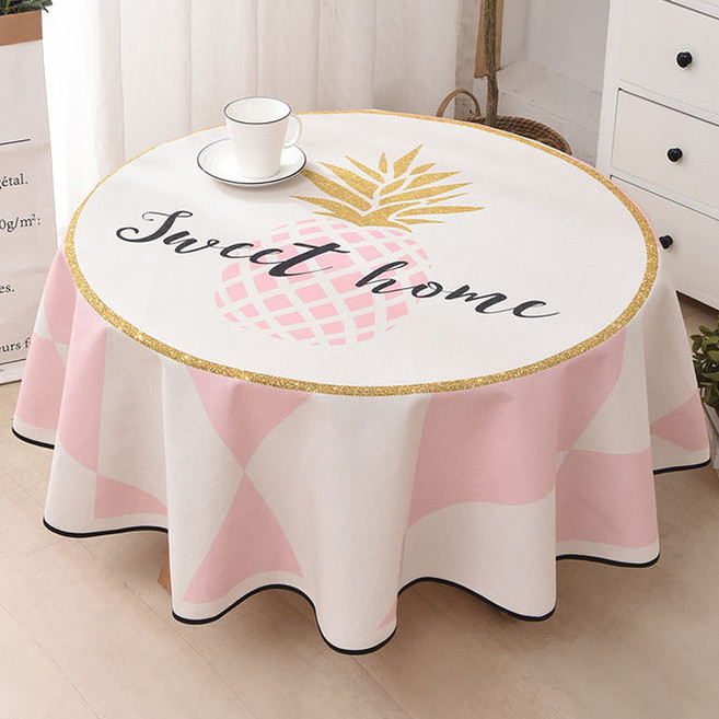 마켓에이 라인패턴 라운드 방수 식탁보, 파인애플, 110cm