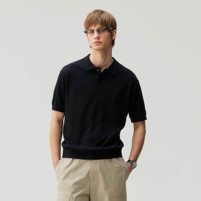 MIND BRIDGE 男士亞麻感翻領短袖針織衫 MZKT31A3