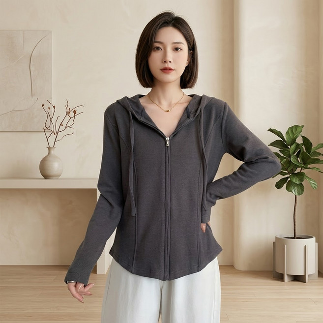 INFIOUS 女款雙線長袖連帽拉鍊外套 I263-0578