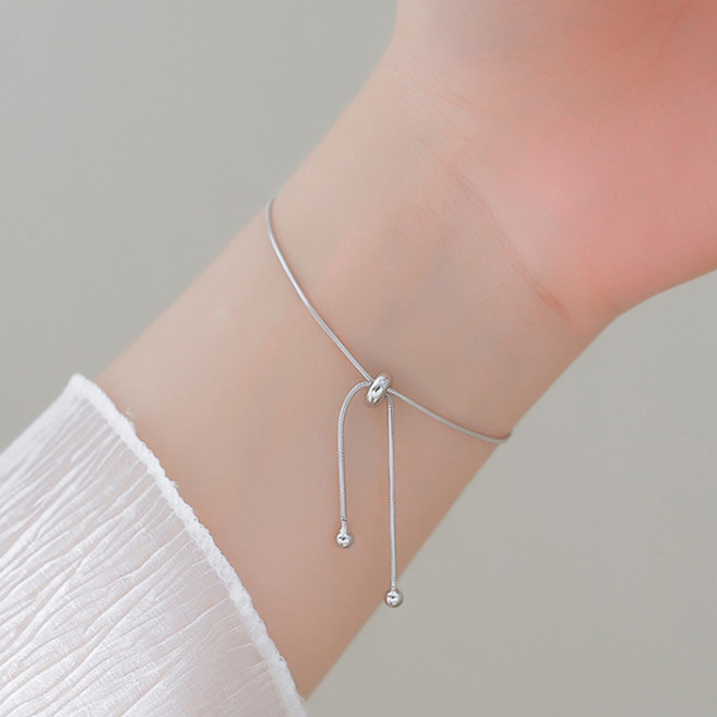 젤루나 여성용 써지컬 슬림 뱀줄 체인 볼 드롭 사이즈 조절 팔찌 D-17