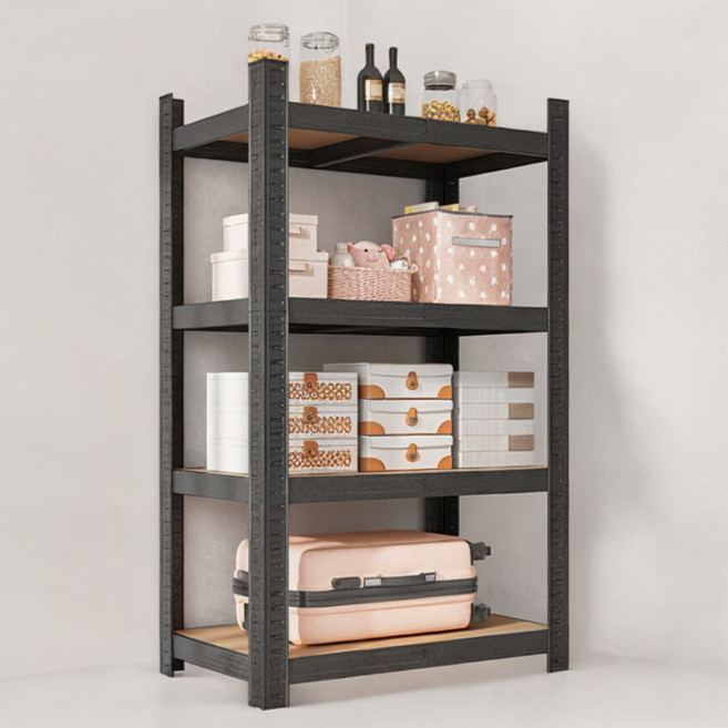 Bmyx 堅固耐用 簡易組合式鐵製角鋼層架, 4層, 黑色