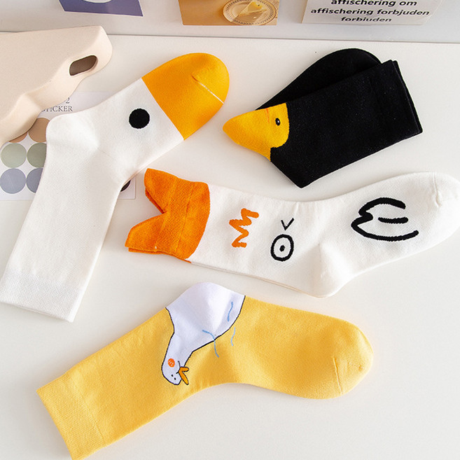 닷이프 여성용 코믹 오리 그림 발목 양말 4켤레 세트 D264-0077FR