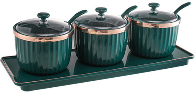 블루선 심플 조미료 물결 양념통 세트 그린, 1세트, 양념통 3p