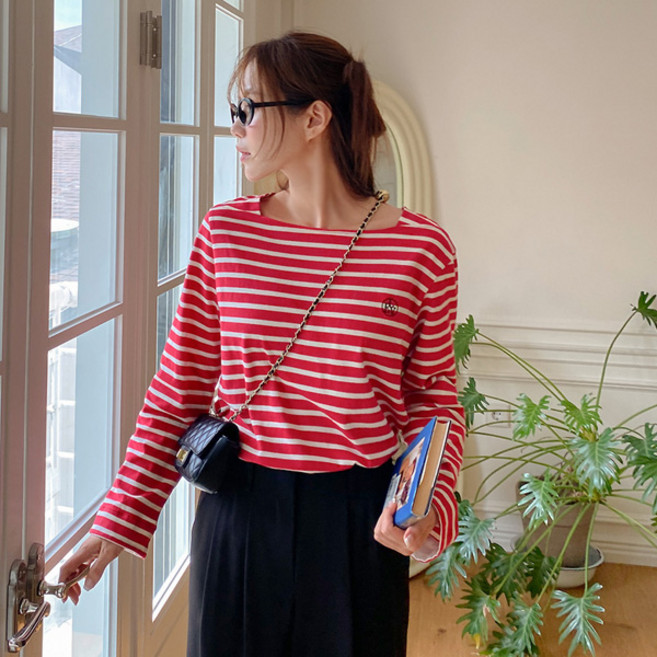 이블렛 제이스타일 여성용 투모리 ST 자수 보트넥 티셔츠