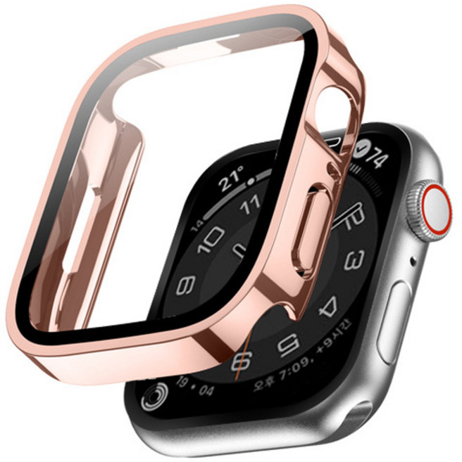 이츠라이프 애플워치 9H 스퀘어 풀커버 강화유리 케이스 40mm, 로즈골드, 1개