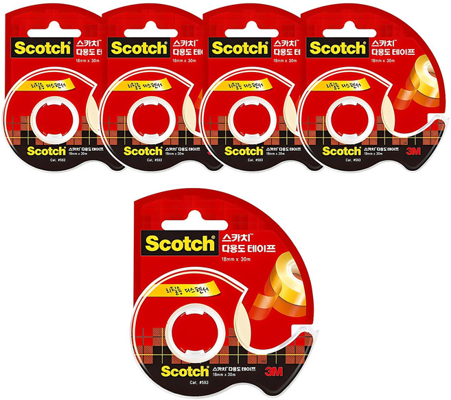 3M Scotch 多用途玻璃紙膠帶切台 583 18mm x 30m, 5個, 透明