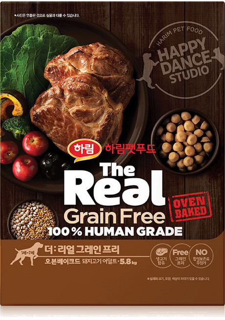 하림펫푸드 어덜트 강아지 더리얼 그레인프리 오븐베이크드 건식사료, 돼지, 5.8kg, 1개