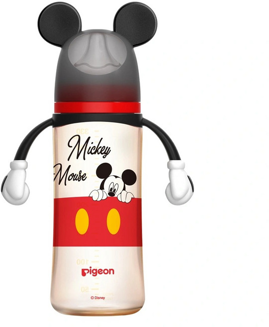pigeon 貝親 第3代迪士尼母乳實感PPSU奶瓶, 經典米奇 透明色 + 黑色 + 紅色, 330ml, 1個