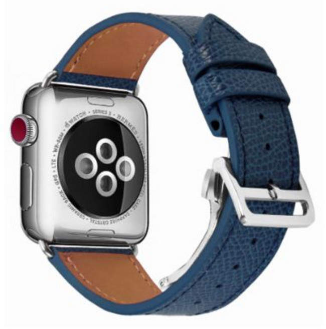 4YOU Apple Watch 3/4/5/6/7/SE 蝴蝶扣皮革錶帶 (相容38/40/41mm), 藍色, 1個