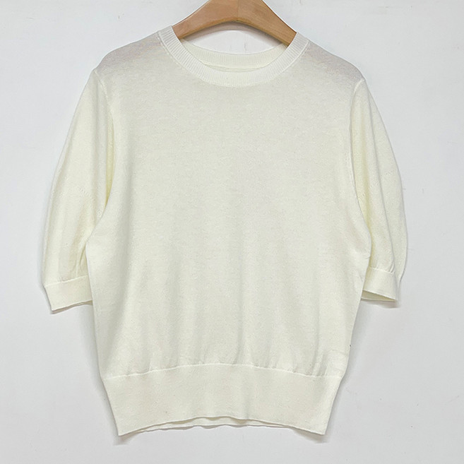 빼빼 여성용 라운드넥 벌룬소매 반팔 니트 티셔츠