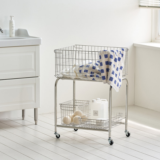 MAISON DE COMME MA Something 收納推車 移動式洗衣籃, 不鏽鋼, 2層
