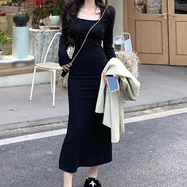 마켓에이 여성용 골지 스퀘어 슬림 니트 롱원피스 M263-0030