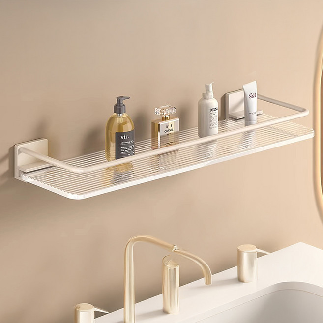 한봄누리 욕실 일자 무타공 거치대 벽걸이 선반, 아이보리, 1개