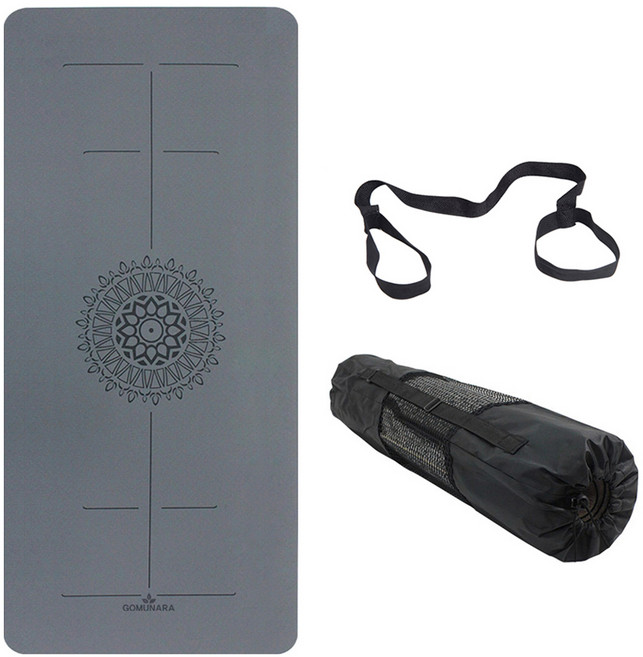 GOMUNARA TPE PRO中線瑜珈墊 8mm+收納帶+專用包組, 艾灰色, 1件