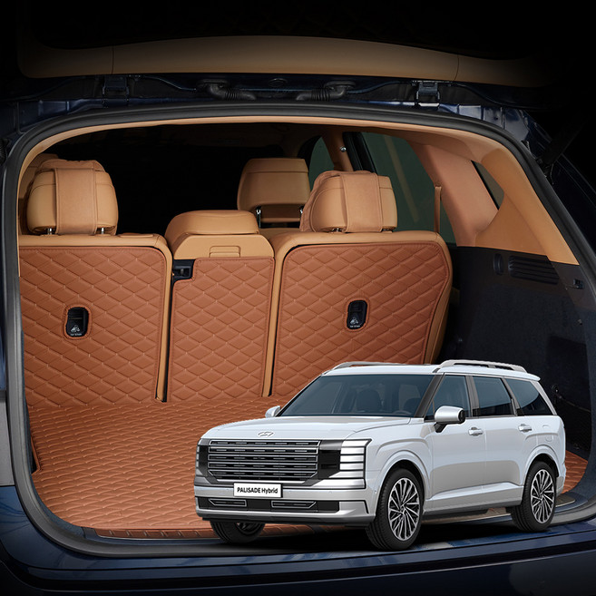 메이튼 차량 순정형 제뉴인 더블 퀼팅 트렁크매트 일체형, 현대 디올뉴 팰리세이드 LX3 9인승 (25년1월~), 브라운