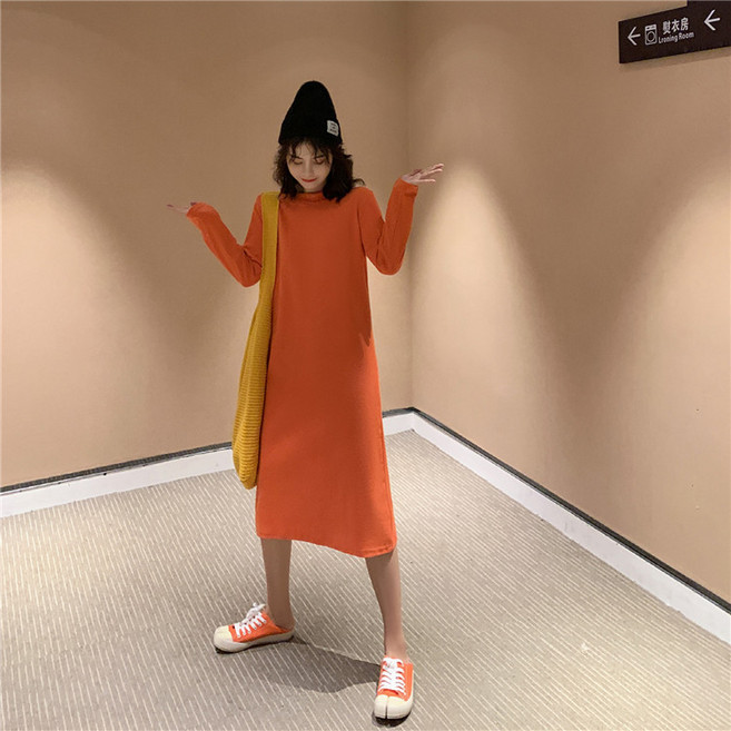 DMELD 女款換季基本款長版日常連身裙, 橘色