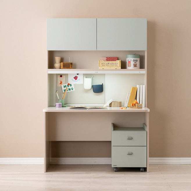 리바트 로넌 1200 책상세트 플랩도어형 방문설치, 아이보리(책상) + 민트(플랩도어)